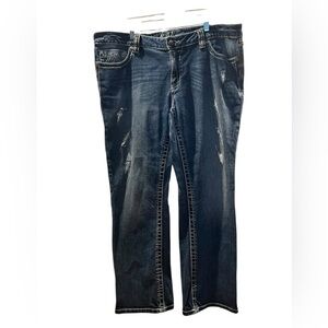 Miss Me Blue Straight-Leg Jeans with Distressed Details